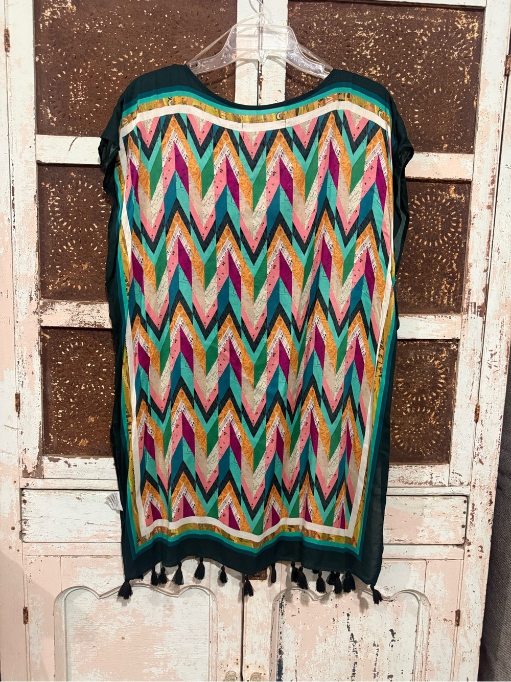 Double D Ranch Cream Multi‑Color Graphic Poncho Top - Picture 6 of 8